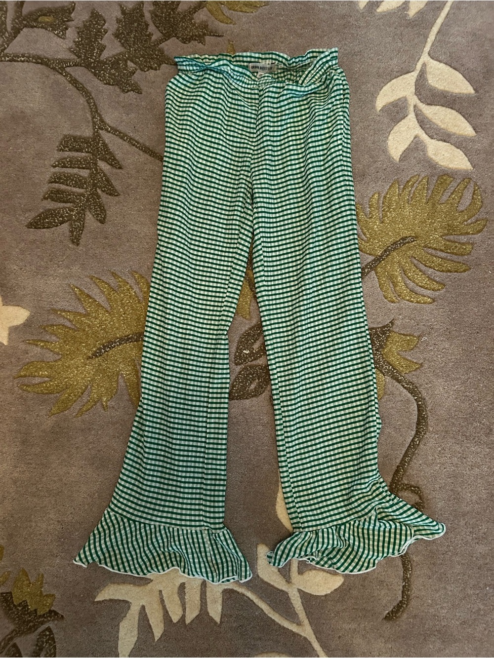 Urban Outfitters Green and White Striped Ruffle Hem Pants